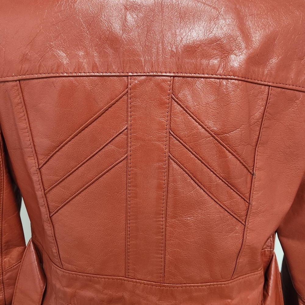 Vintage 70's Burnt Orange Leather Belted Jacket - image 6